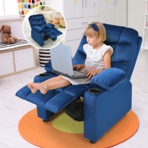 Kids Recliner Couch with Adjustable Backrest Footrest - Velvet Fabric